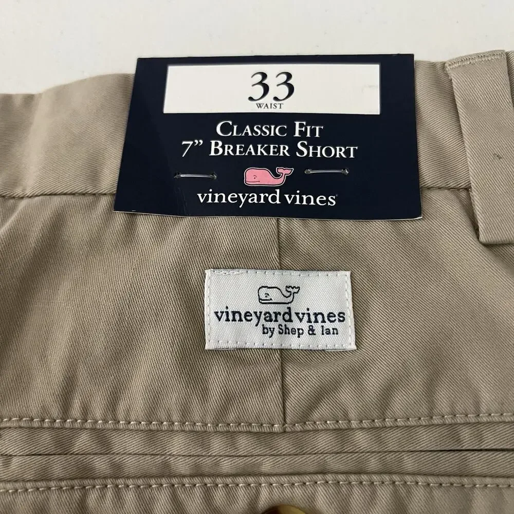 NWT Vineyard Vines Mens 33 Tan Chino Breaker Shorts Classic Fit Coastal Prep